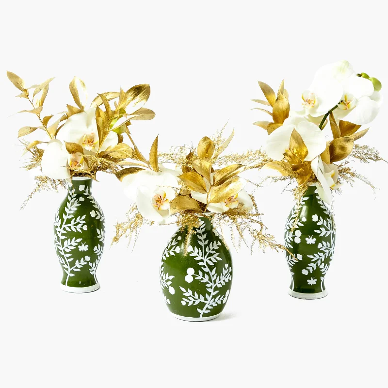 Apple Green Hand Painted Tole Bud Vases (Set of 3)