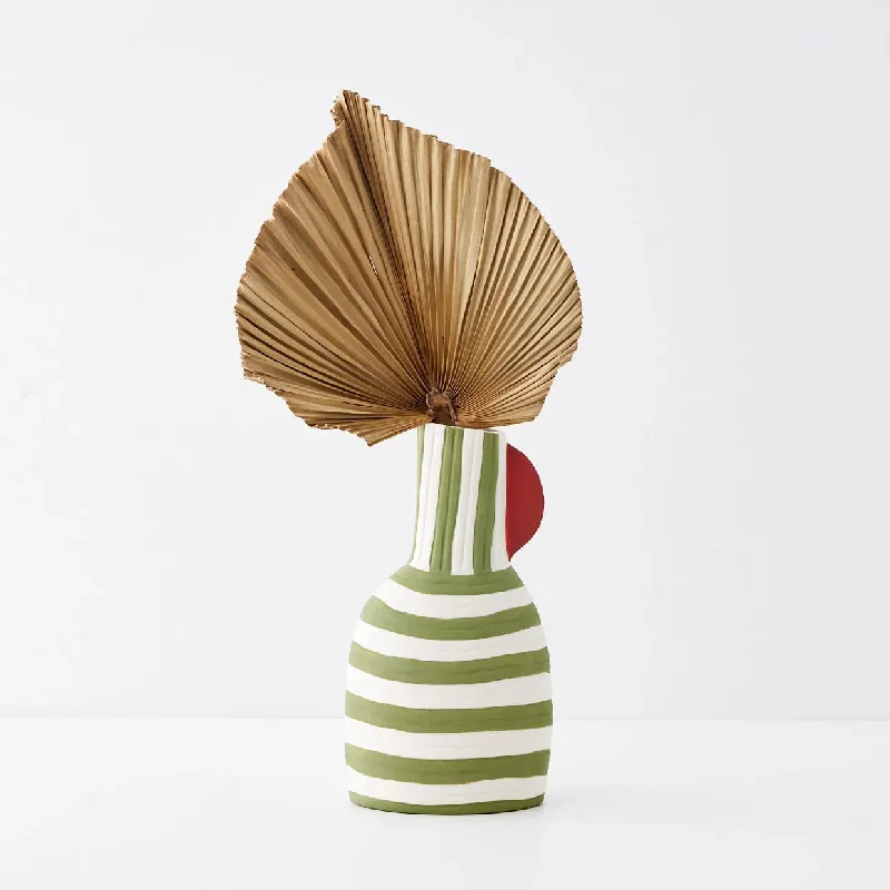 Bullseye Tall Striped Ceramic Vase Olive