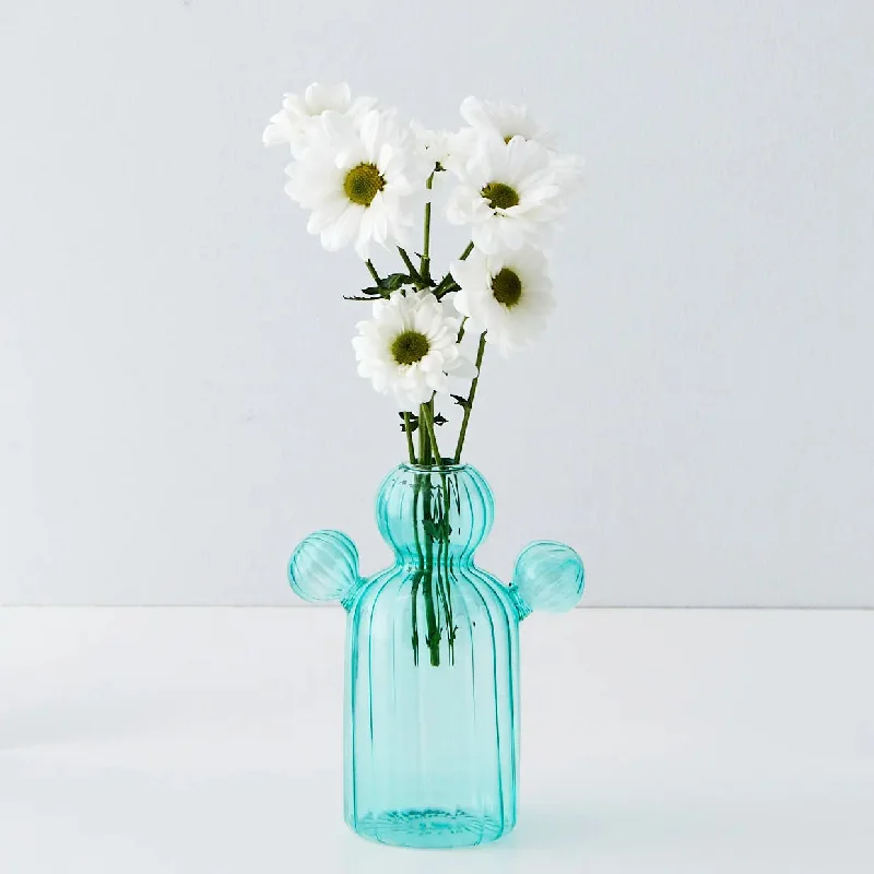 Cactus Medium Coloured Glass Vase Teal