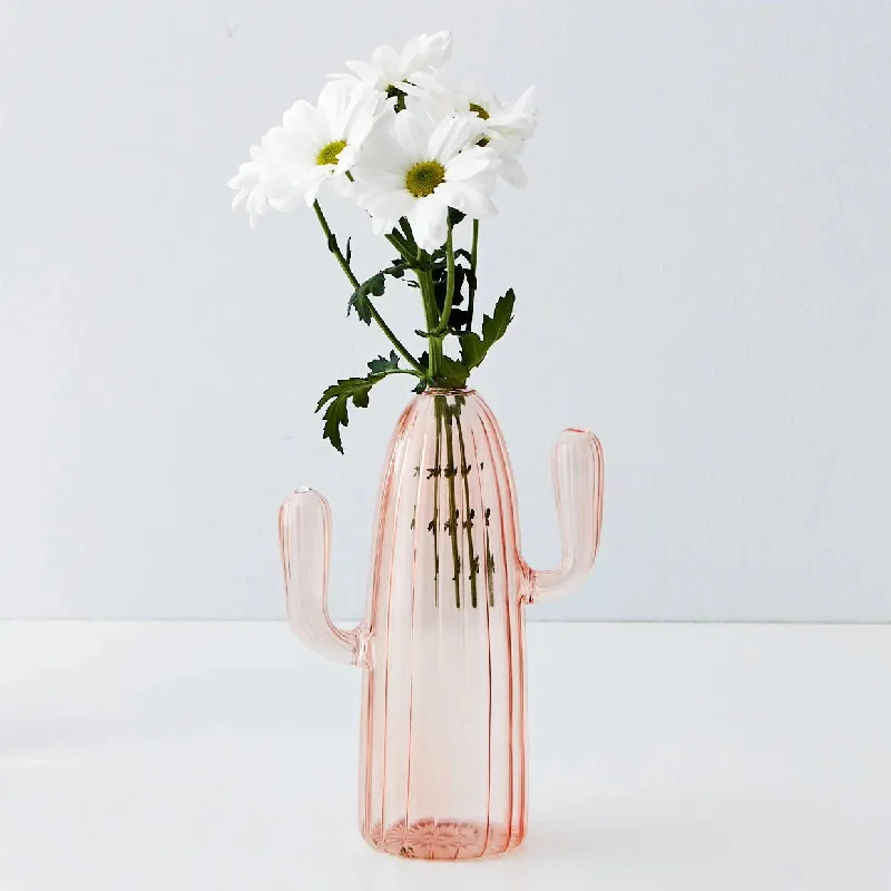 Cactus Tall Coloured Glass Vase Pink