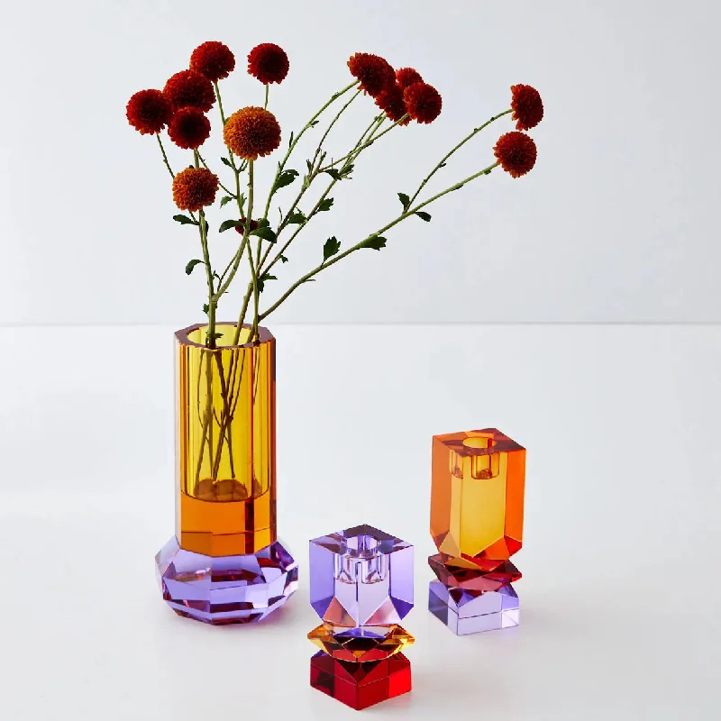 Cushion Crystal Cut Coloured Vase Amber