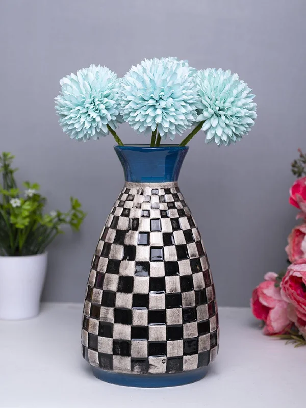 Decorative Flower Vase - Black, White and Blue