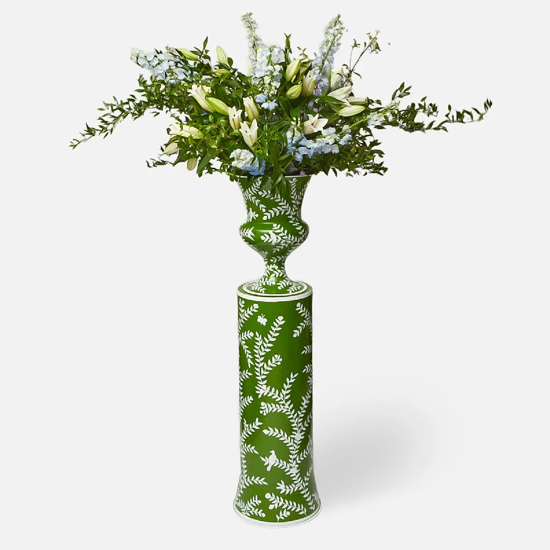 Emmeline Green Floral Urn & Pedestal