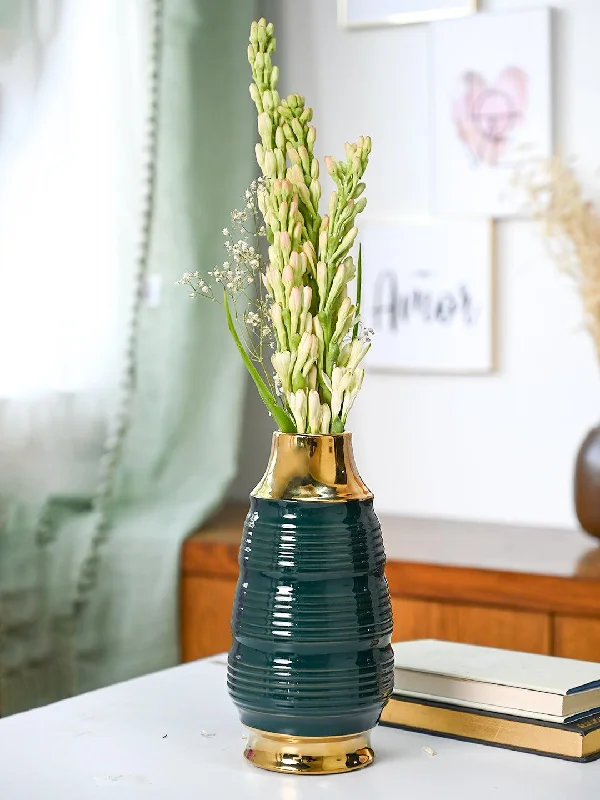 Golden & Teal Spiral Ceramic Vase