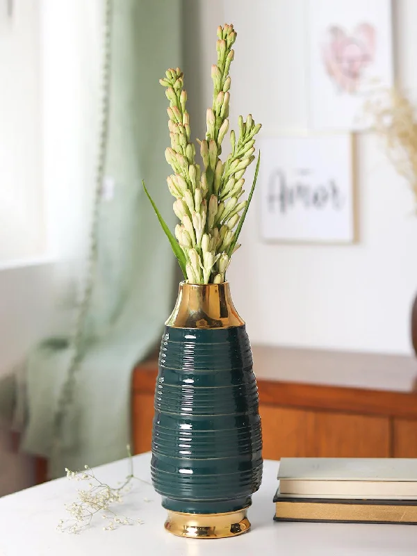 Golden & Teal Spiral Ceramic Vase