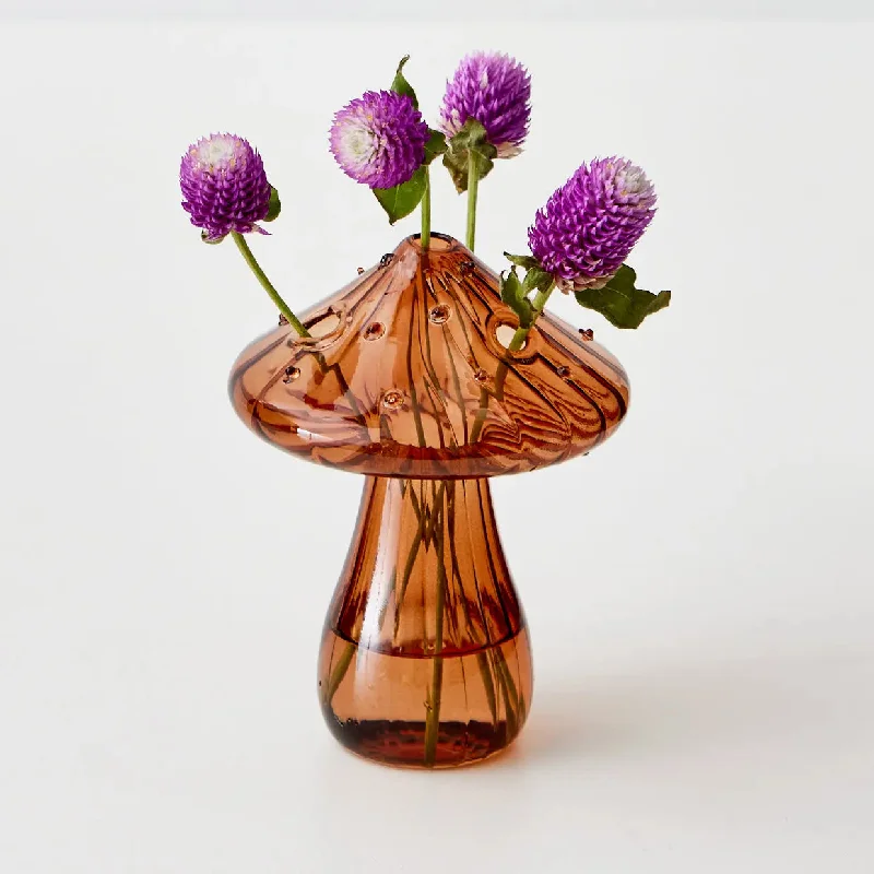 Mushroom Coloured Glass Vase Amber