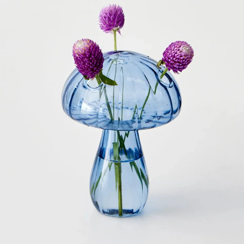 Mushroom Coloured Glass Vase Blue