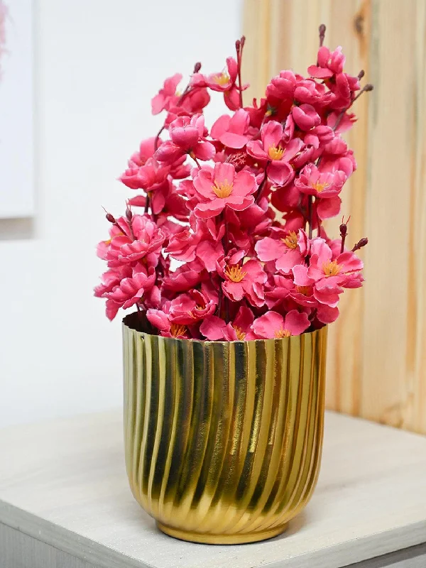 Ribbed Metal Vase - Golden