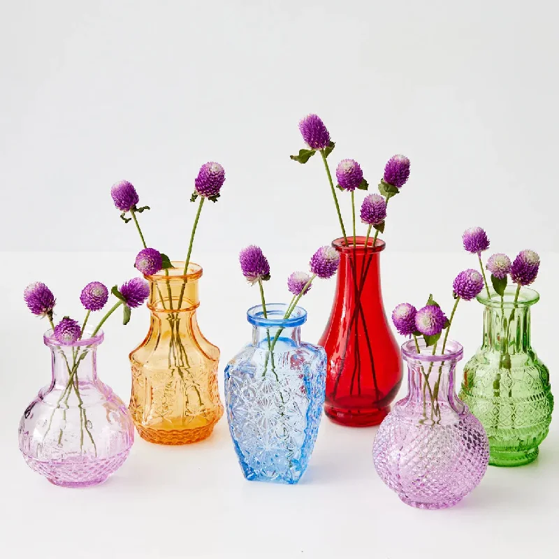 Vintage Bud Coloured Glass Vase Set 6