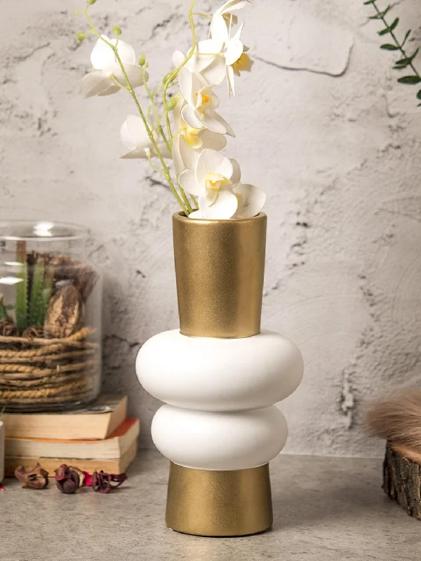 Stylish Ceramic Vase - White & Golden, Contemporary Design