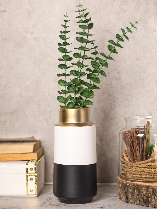 Stylish Ceramic Vase - Golden, White & Black, Contemporary Design