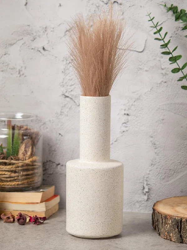 Stylish Flower Holder Vase - Off White, Stone Finish