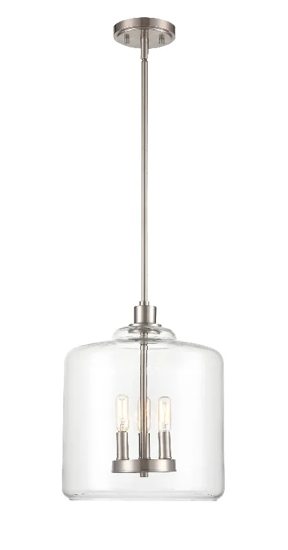 Asheville Pendant - Satin Nickel - Clear Glass - 12in. Diameter - E12 Candelabra Base