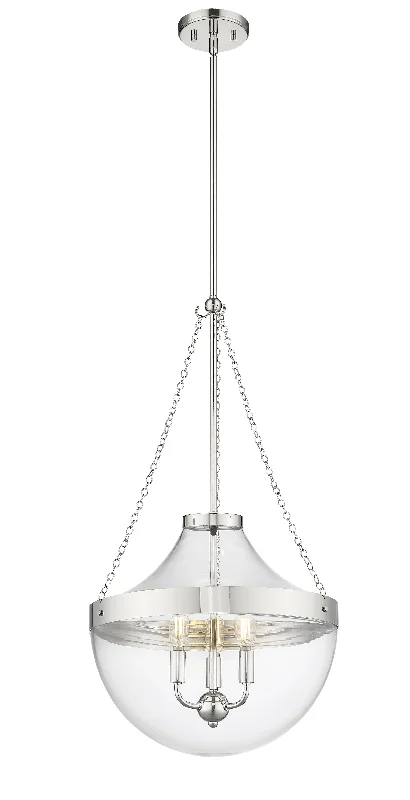 Clarra Pendant - Polished Nickel - Clear Glass - 15.7in. Diameter - E12 Candelabra Base