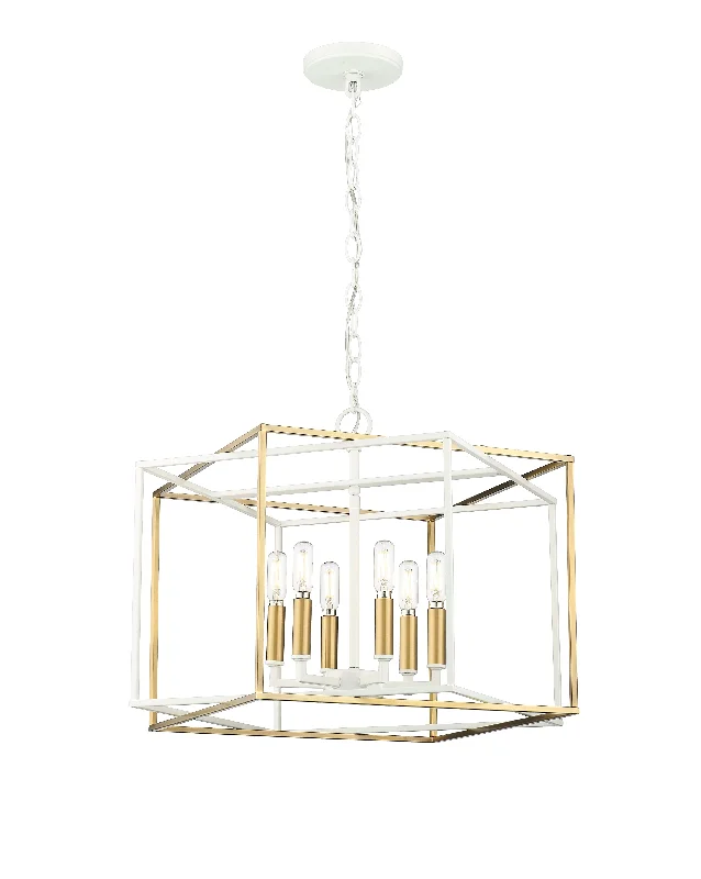 Lowe Pendant - Matte White / Vintage Brass - 22in. Diameter - E12 Candelabra Base