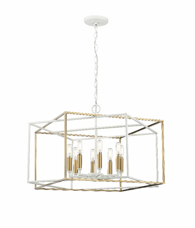 Lowe Pendant - Matte White / Vintage Brass - 28in. Diameter - E12 Candelabra Base