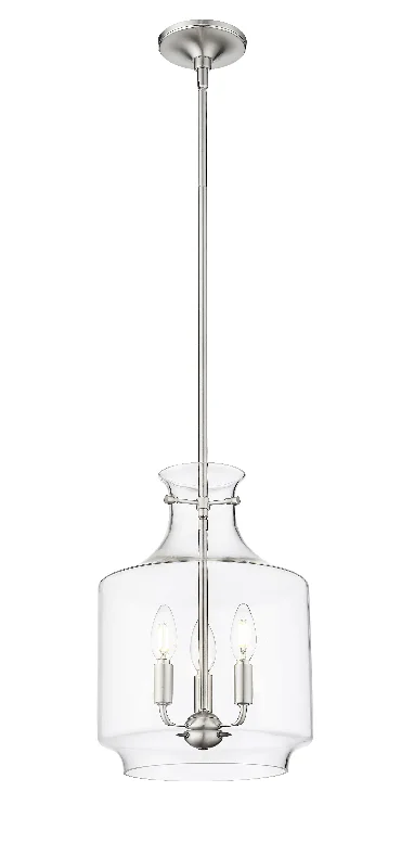 Mahannah Pendant - Brushed Nickel - Clear Glass - 11in. Diameter - E12 Candelabra Base