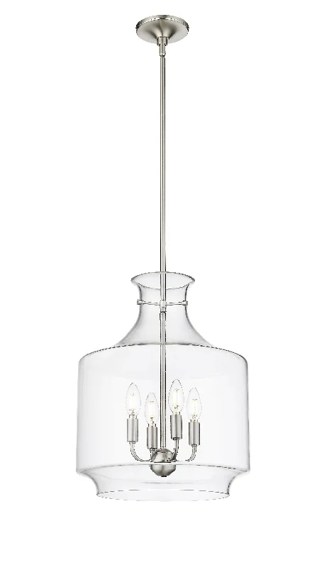 Mahannah Pendant - Brushed Nickel - Clear Glass - 15in. Diameter - E12 Candelabra Base