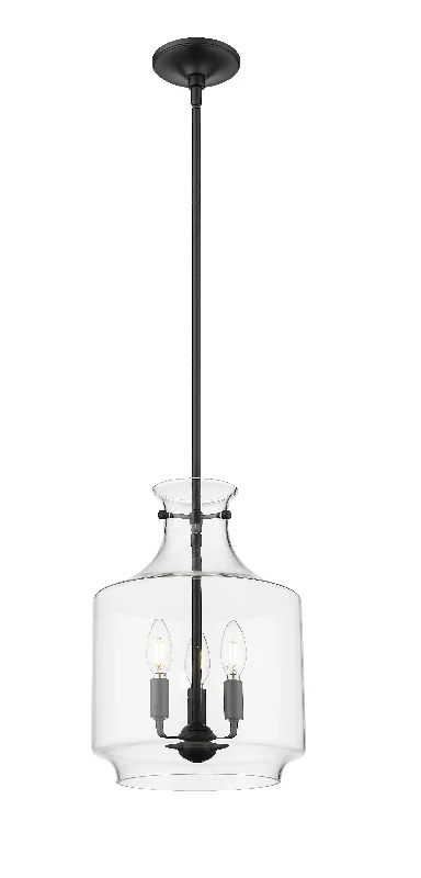 Mahannah Pendant - Matte Black - Clear Glass - 11in. Diameter - E12 Candelabra Base