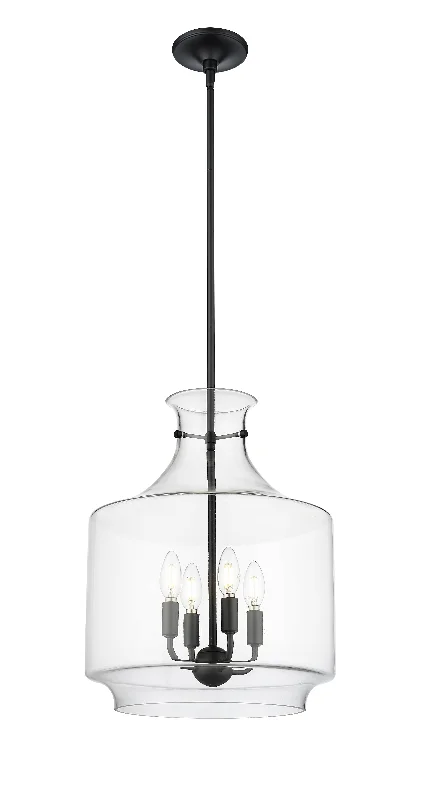 Mahannah Pendant - Matte Black - Clear Glass - 15in. Diameter - E12 Candelabra Base