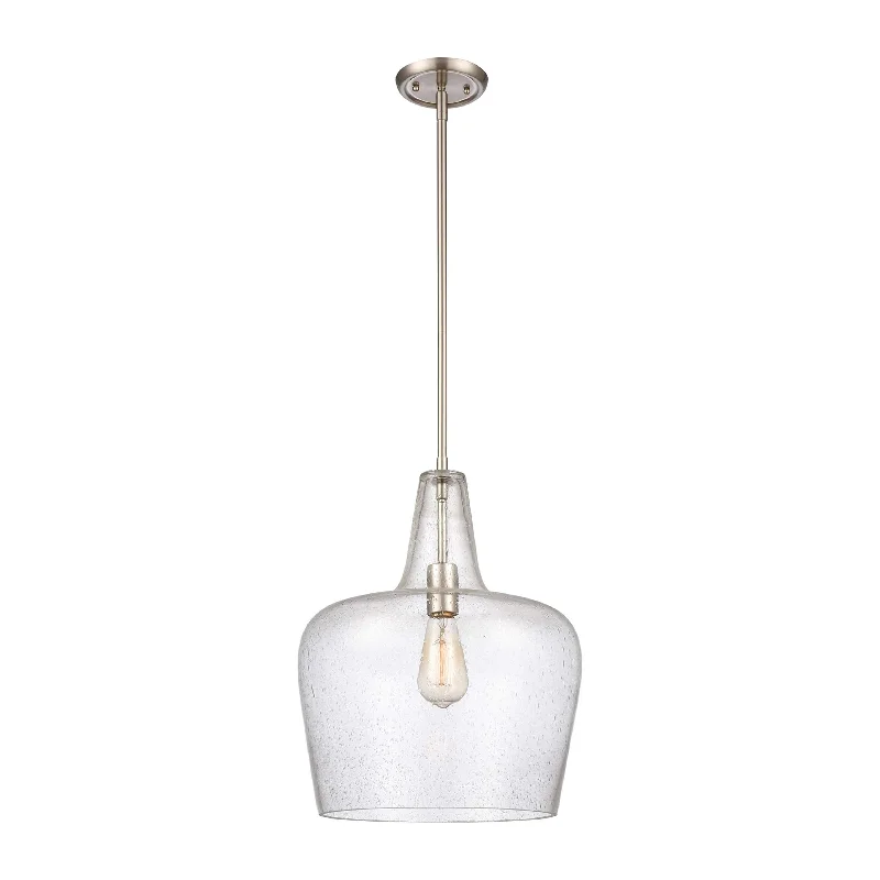 Puckette Pendant - Brushed Nickel - Clear Seeded Glass - 13.75in. Diameter - E26 Medium Base