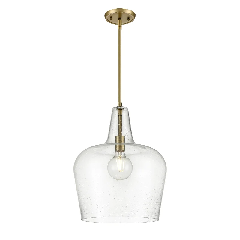 Puckette Pendant - Vintage Brass - Clear Seeded Glass - 13.75in. Diameter - E26 Medium Base