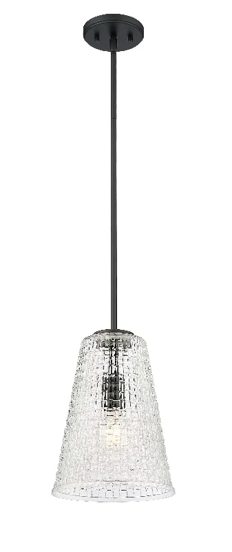 Saben Pendant - Matte Black - Clear Woven Lattice Glass - 9.1in. Diameter - E26 Medium Base