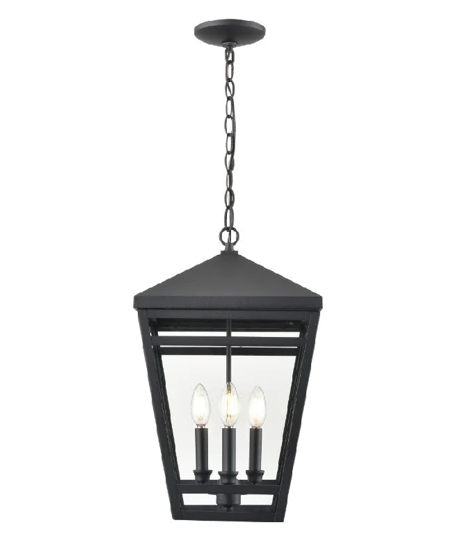 Seager Outdoor Hanging Lantern - Textured Black - Clear Glass - 12in. Diameter - E12 Candelabra Base