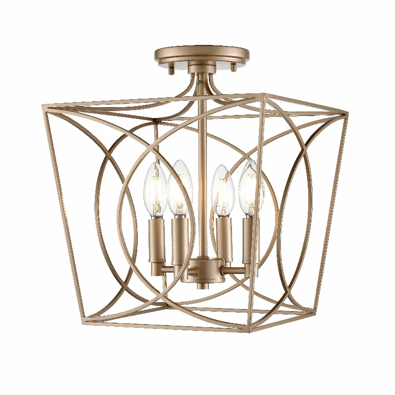 Tracy Semi-Flush Mount Fixture - Painted Modern Gold - 12in. Diameter - E12 Candelabra Base