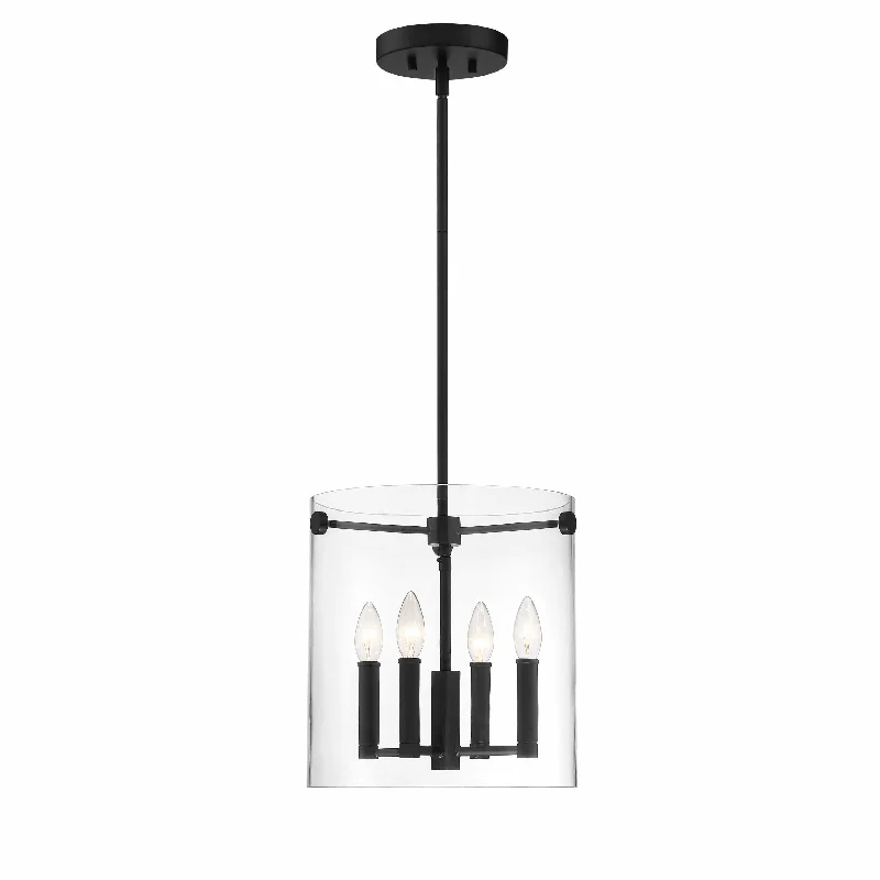 Vissi Pendant - Matte Black - Clear Glass - 11.75in. Diameter - E12 Candelabra Base