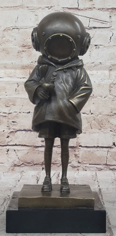 Classic Children`s Theme Bronze Sculpture: Deep Sea Diver Girl Artwork