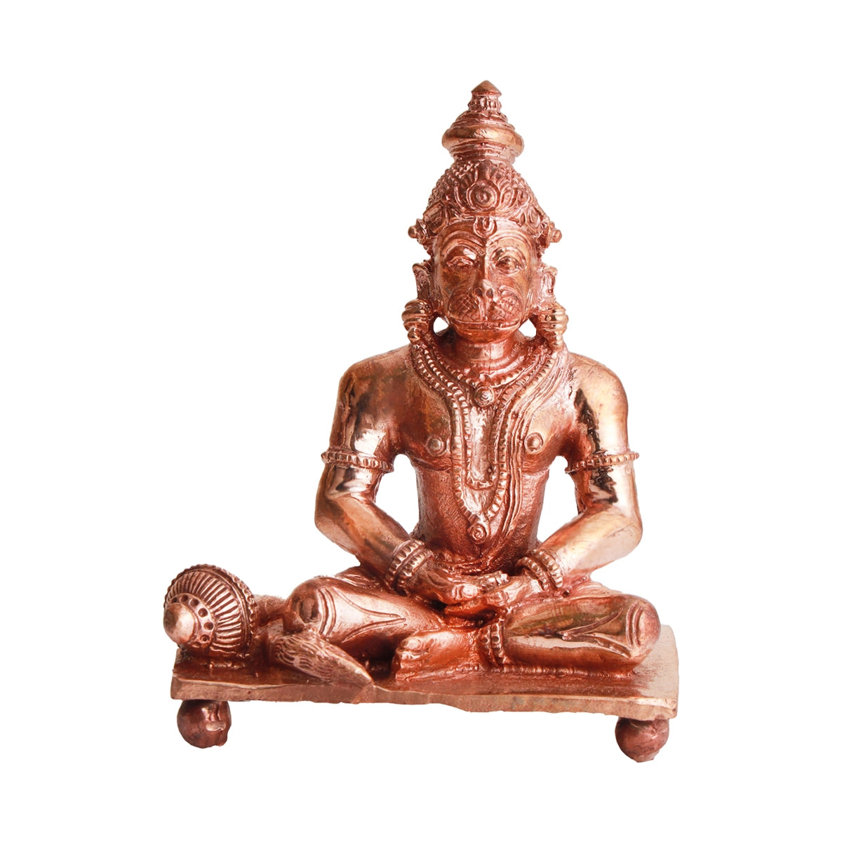 Anjaneya Statue - 3.5 x 2.75 Inches | Panchaloha Statue/ Sitting Hanuman Statue for Pooja/ 335 Gms Approx