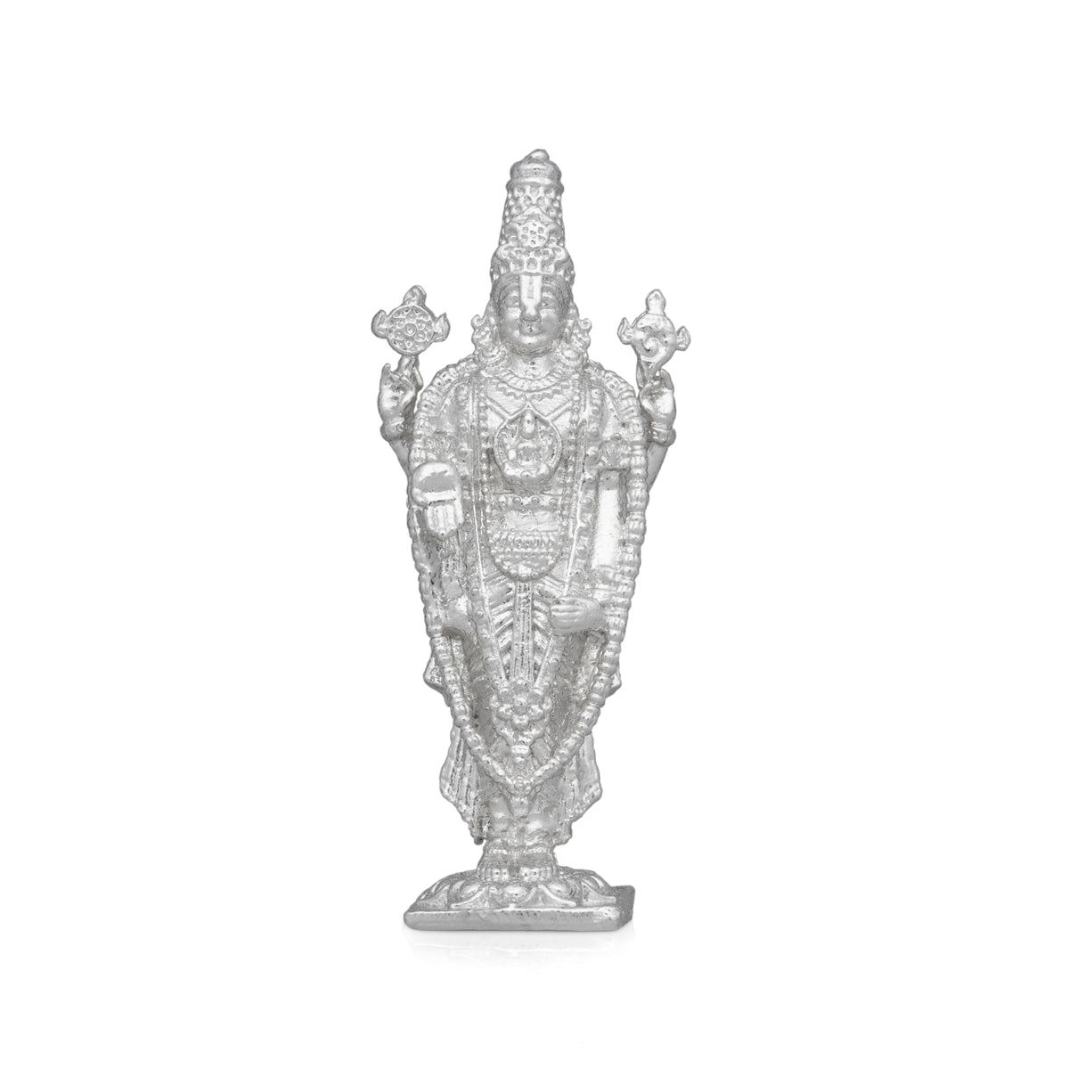 Balaji Murti - 2.5 x 1 Inches | Copper Idol/ Silver Polish Standing Balaji Statue for Pooja/ 35 Gms Approx