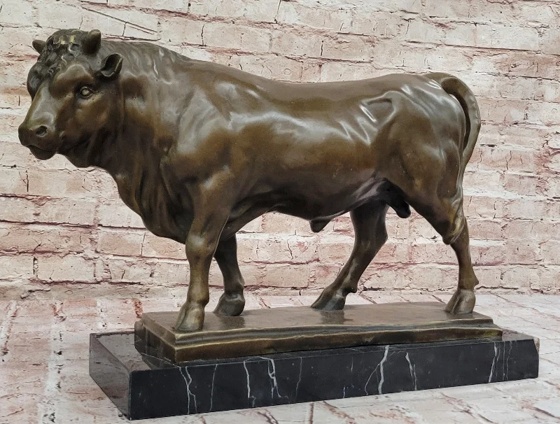 Bronze Bull Sculpture Handcrafted Signed Barye Farm Animal Vintage Collectible Figure