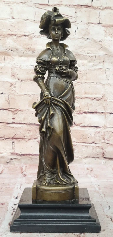 Bronze Victorian Lady Holding Roses – Signed Classic Artwork Figurine, Home Decoration