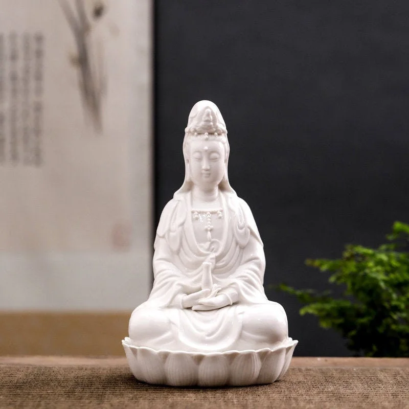 Ceramic White Guan Yin Buddha Statue Ornament | Spiritual Religion | Gifting for him or her | Goddess of Compassion | Meditation