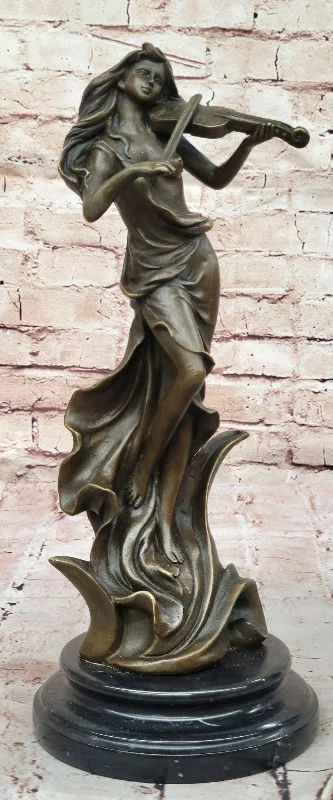 Classic Art Deco Female Fiddler Statue - Hand Made Bronze Artwork for Collectors