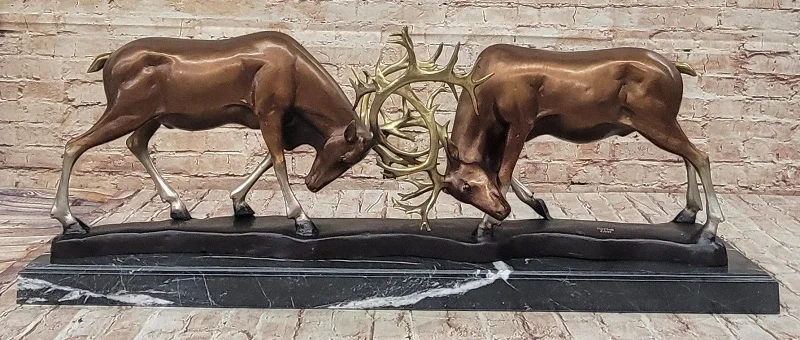 Collector Edition Bronze Stags Statue: Limited Edition Fighting Deer Figurine