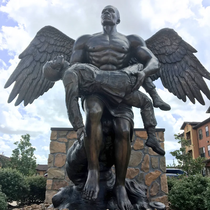 Custom Angel and Soldier Bronze Memorial Statue