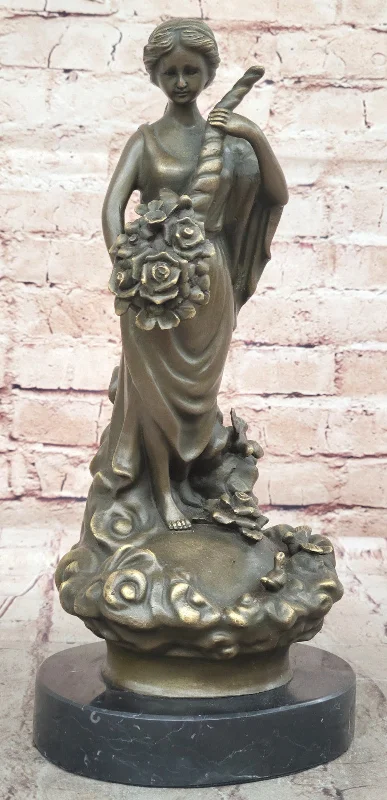 Decorative Bronze Sculpture of a Goddess Holding Flower Cornucopia, Art Nouveau by Milo