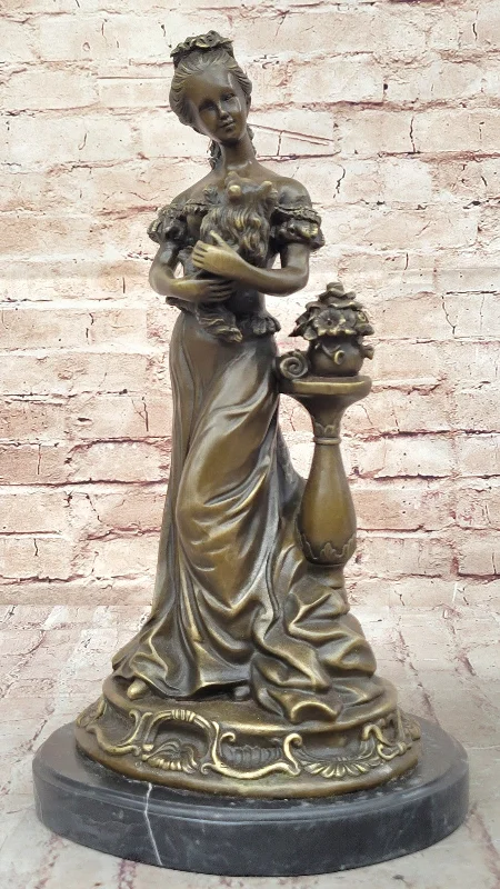 Elegant Bronze Sculpture of Victorian Lady with Dog, Handcrafted by Milo, Hot Cast