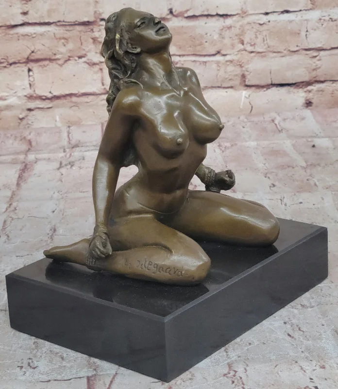 Erotic Bronze Sculpture of Tied Up Woman, Signed Artwork for Home Office or Dorm Deco