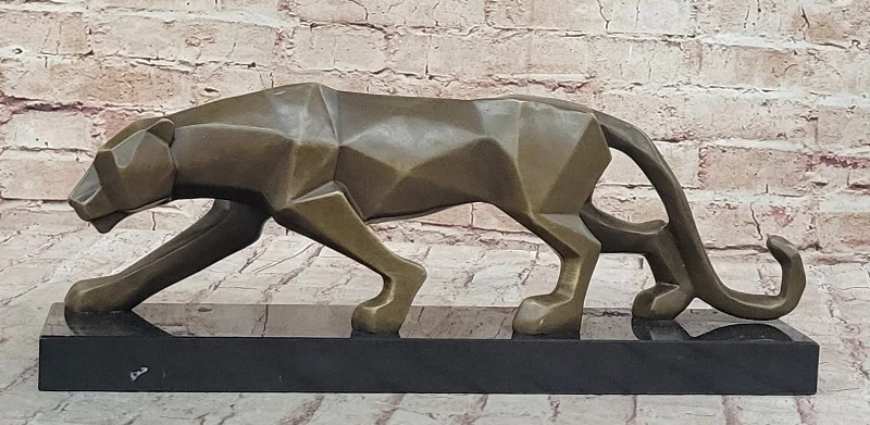 Fransisci Bronze Mountain Lion Sculpture: Home Office Modern Art Decor