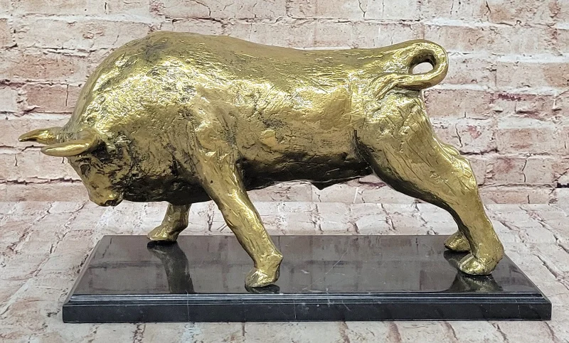 Genuine Bronze Bull Sculpture: Limited Edition Gold Patina Modern Statue