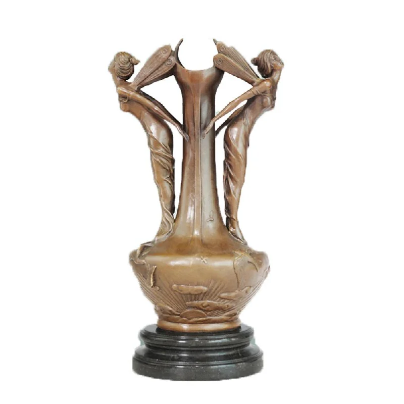 Handmade Artwork Bronze Ancient Girl Beauty Vase Art Sculpture TPE-662