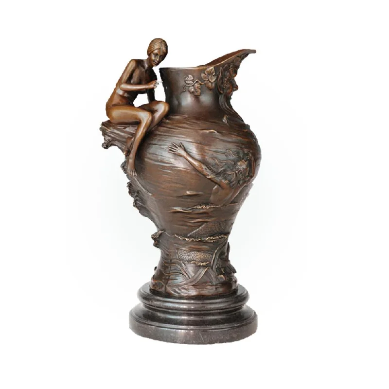 Hand-made Artwork Bronze Girl Vase Statue Art Sculpture TPE-659