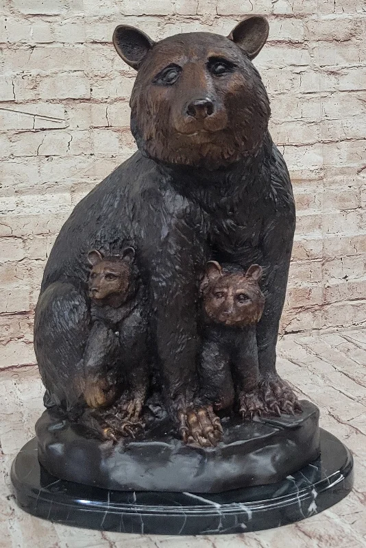 Handcrafted Bronze Bear Family Sculpture by Mogniez: Home Office Decor Figure