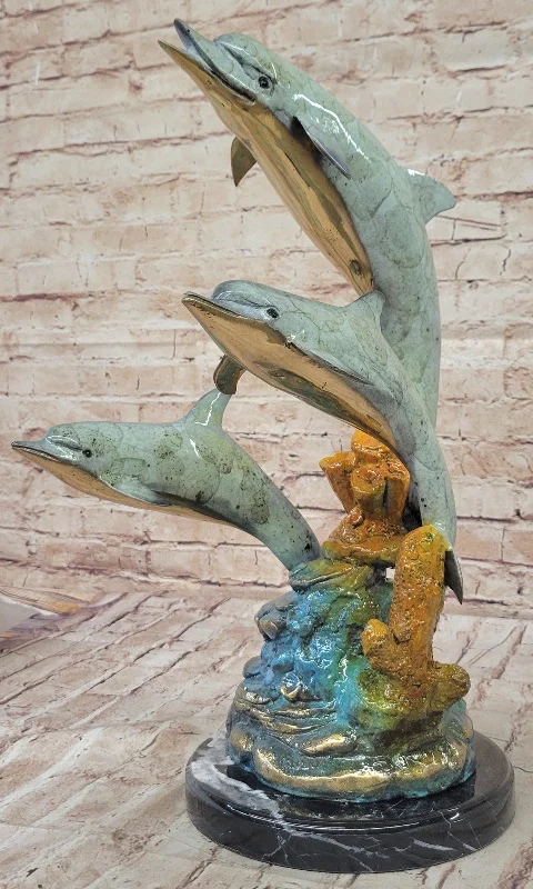 Handcrafted Bronze Dolphin Trio Sculpture: Limited Edition Sealife Statue Marius