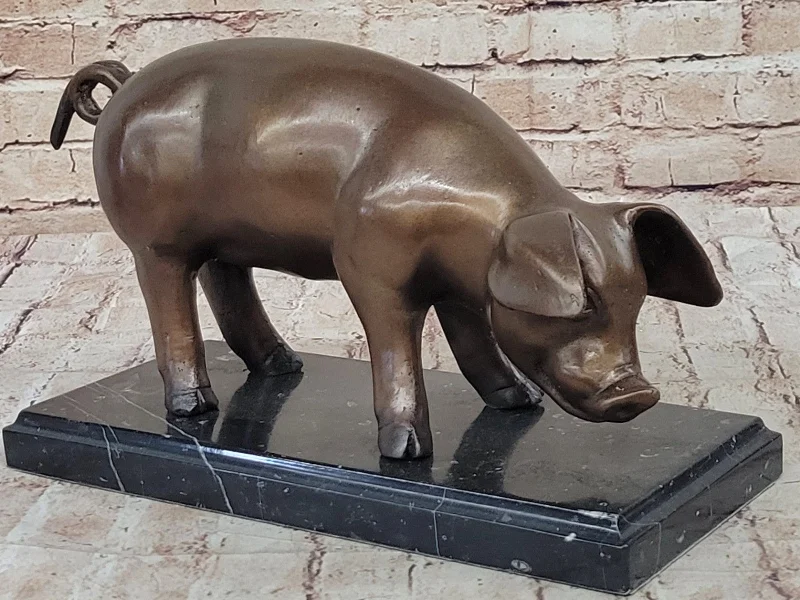 Handcrafted Bronze Pig Figurine by P.J. Mene: Standing Animal Sculpture