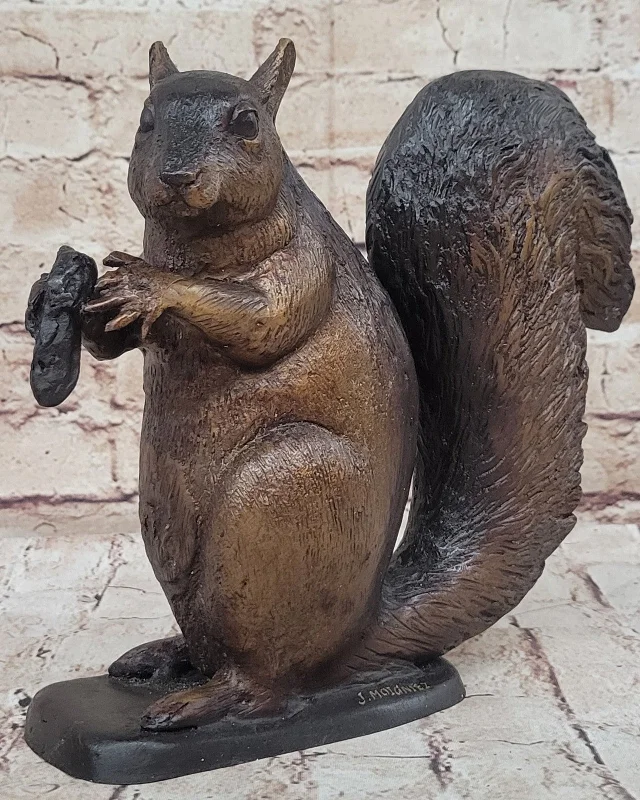 Handcrafted Bronze Squirrel Statue by Moigniez: Home and Backyard Decor